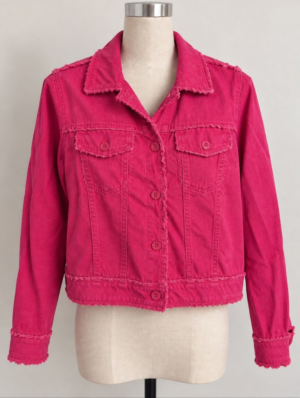 Alison Sheri Fuchsia Pink Frayed Edge Denim Style Jacket Size XS